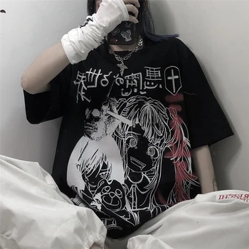 Moteris Tshirts Harajuku Gatvėje Tamsiai Klaidingą Animacinių filmų Spausdinti Prarasti trumparankoviai Ponios T-shirt Drabužių Viršų Vetement Femme
