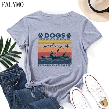 Moteriški Šunys Išspręsti Daugumą Savo Problemų, Baidarės Išsprendžia Poilsio marškinėliai trumpomis Rankovėmis Medvilnės Vasaros Viršūnes Moterų Grafinis T-shirts