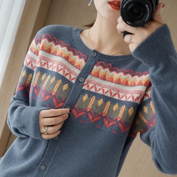 Moterų grynos vilnos, kašmyro megztinis mezgimo O-kaklo megztinis rudenį ir žiemą naujas plonas megztinis mados minkštas