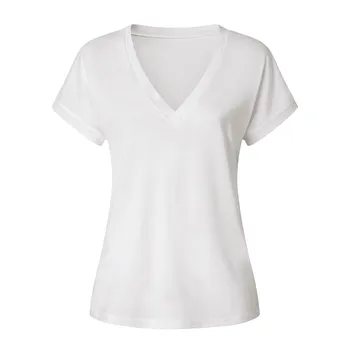 Moterų Kietos Baltos spalvos Marškinėlius V-neck Elegantiškas Šifono trumpomis Rankovėmis T Marškiniai Minkšta Atsitiktinis Juokinga Tees vatos Pagaliukai Derliaus Кли Геншин Viršūnės