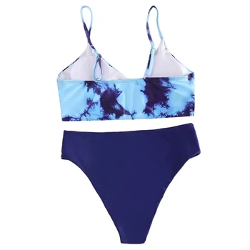 Moterų Padalinta maudymosi kostiumėlį Nustatyti, Kaklaraištis Dažų Backless Giliai V-kaklo, Bikini + vientisos Spalvos Kelnaitės Vasaros Spausdinti Paplūdimio Bikini 2021