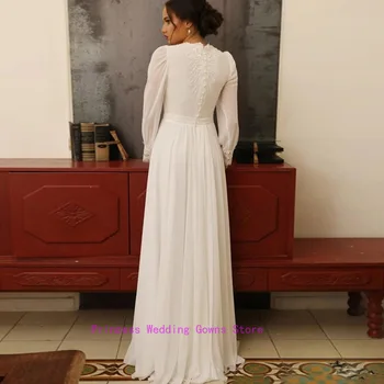 Musulmonų Vestuvės Suknelės-line ilgomis Rankovėmis Šifono Appliques Zawalcowany Dubajus arabų Vestuvių Suknelė Vestuvių Suknelė Vestido De Noiva