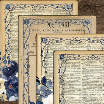 Mėlyna Gėlių Nėrinių Senas Puslapis Medžiagos Lipdukai Šiukšlių Leidinys Fone Apdaila 