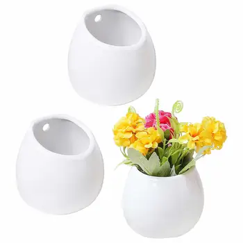 Namų dekoravimo Rinkinys, 3 Mini Baltos Keramikos Siena Mountable Augalų Vaza, 4 Colių Kabinti Sultingi Vazonai, vazos, vestuvių dekoravimas