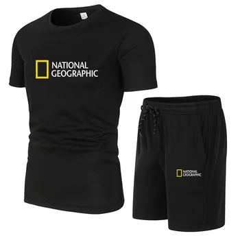 National Geographic Tracksuit vyriški Laisvalaikio Prekės Fitneso Palaidinukė Dviejų dalių, T-marškinėliai, Šortai vyriški Hip-Hop Mados Drabužiai