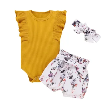Naujagimio Mergaičių Drabužių Rinkinius, 2021 M. Vasarą trumpomis Rankovėmis Bowtie Romper+Šortai Dress+Lankelis Kūdikiui baby girl drabužiai, apranga