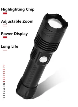 Naujas 90000LM XHP50 Zoom Žibintuvėlis USB Įkrovimo Aliuminio Lydinio LED Glare Lauko Žibintuvėlis