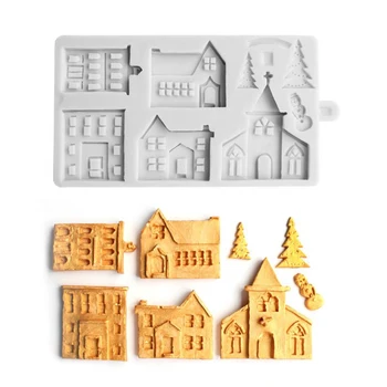 Naujas Atvykimo 3D Kalėdų Namas Silikono Formos Minkštas Tortas Dekoravimo Priemonės Šokolado Gipso Sugarcraft Kepimo Formų