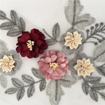 Naujas atvykti 3D gėlių Siuvinėjimas, Aplikacijos, Siuvimo Nėrinių Apykaklę 