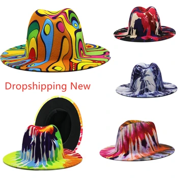 Naujas Fedorat skrybėlę klounas kaubojaus skrybėlę ir vyrams, ir moterims Kaklaraištis Dažyti fetrinė skrybėlė mados lady skrybėlę melonik skrybėlę didmeninė dropshipping