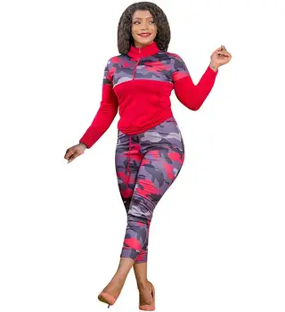 Naujas mados 2 gabalas rinkinių, moteriški drabužiai Kamufliažas spausdinti mezgimo laisvalaikio kostiumai plius dydis sporto kostiumai chandal mujer