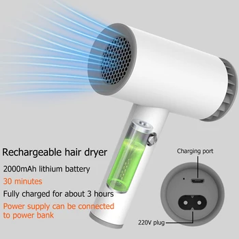 Naujas USB Bevielis Plaukų Džiovintuvas Universalus Salonas Kirpyklos Elektriniai Plaukų Džiovintuvas Nešiojamieji Įkraunamieji Kirpyklų Įrankiai