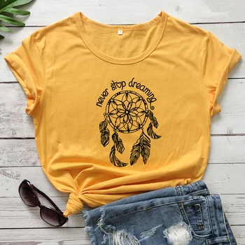 Niekada nenustoti Svajoti T-shirt Estetinės Boho Dreamcatcher Marškinėlius Madinga Moterų Dream Catcher Grafinis Tee Marškinėliai Viršuje camiseta