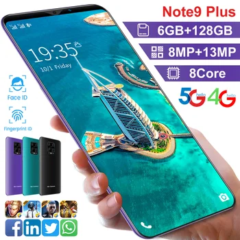 Note9 Plius Pasaulinė Versija 64GB/128GB 4800mAh MTK6763 Dual SIM Pigūs mobiliųjų telefonų 2021 5.8 Colių 4G 5G Andriod 10 8 Core Smartphonach