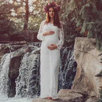 Nėriniai Motinystės Maxi Suknelės Šaudyti Foto Moterų Baby Shower Suknelė Nėščioms Moterims Fotografijos Rekvizitai Motinystės Drabužiai