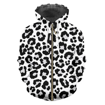 OGKB Užtrauktukas Hoodie Slim Gyvūnų 3D Hoodies Spausdinti Snow Leopard Streetwear Plius Dydis 5XL Drabužiai Vyrams Rudenį Kailis Megztinis