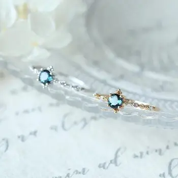 Originalaus dizaino crown blue topazas, išskirtinį meistriškumą atidarymo reguliuojamas žiedo boho žavesio moterų sidabro papuošalai