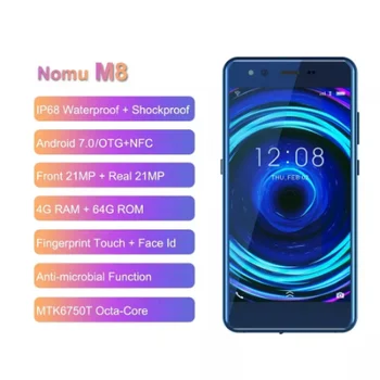 Originalus Nomu M8 IP68 Vandeniui, android 7.0 MTK6750T Octa Core 5.2 colių 21MP 4GBRAM 64GB ROM NFC 4G LTE Mobiliojo Telefono