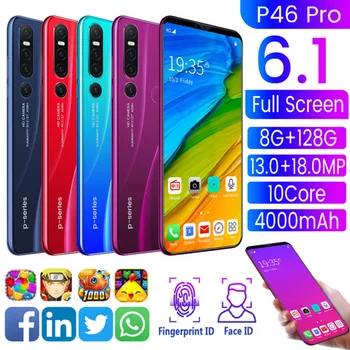 P46 Pro Išmaniojo telefono 6.3 Colių Full Screen Octa 10 Core 5000mAh 8GB 128GB 4G LTE 5G Tinklas Mobilusis Telefonas