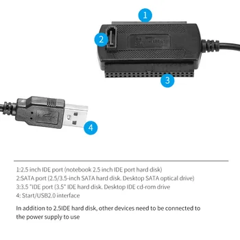 Paramos ATA/ATAI LBA 48bit Sprendžiant Režimas Paramos SATA Išplitimo Dažnių Siųstuvą, USB2.0 USB Į IDE Kabelio Specifikacijos