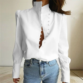 Paryžiaus Mergina Elegantiškas Golfo Palaidinė Ilgomis Rankovėmis Balti Marškiniai 