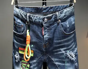 Pavasario ir Vasaros Stiliaus Kankina Pleistras Jeans vyriški Slim Kojų Tendencija Susiuvimo Rašalinis Siuvinėjimo Ruožas Džinsinio audinio Kelnės