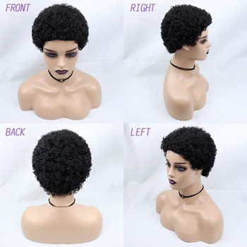 Pigūs Trumpas Žmogaus Plaukų Perukai Pixie Cut Black Moterų Remy Garbanotas Brazilijos Perukas Žmogaus Plaukų Glueless Pilna Mašina Pagaminti Perukai