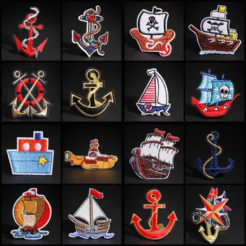 Piratų Laivas Emblemos Buriavimo serijos Lopai Drabužių Geležies laivo inkarą, Siuvinėtos Aplikacijos Emblemos 