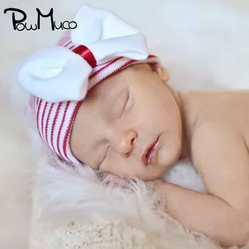 Powmuco 12*10 CM Fashion Striped Warm Knitted Hat Glitter Sequins Bowknot Baby Girl Caps Shining Rhinestone Flower Infant Bonnet