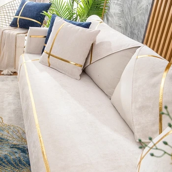 Prabanga Anti-slip sofa padengti audiniai užsakymą Kampe Sofos pagalvėlių, Šeniliniai aukso juostele Dekoro sofacover odos sofos raštas dangtis
