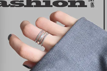 Prabangos Prekės Sidabro Spalvos Multi-layer Linijos Žiedai Moterims Antikvariniai Žiedai, Vestuvių Papuošalai, Valentino Dovanos