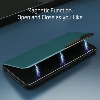 PU Odos Smart Langą Peržiūrėti Apversti Dangčiai Atveju, Samsung Galaxy A32 A42 5G 32 A12 S20FE S 20FE M51 Magnetas Stovi telefono apvalkalas