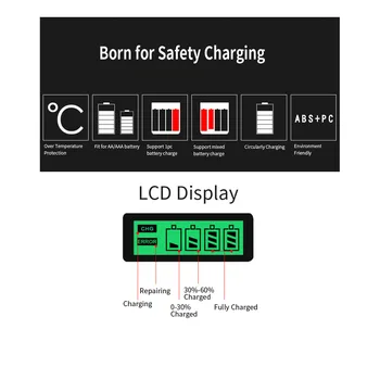 PUJIMAX Baterijos Kroviklis LCD Ekranas Su 4 Slots Smart Pažangi Baterijų Įkroviklis AA/AAA NiCd NiMh Įkraunamos Baterijos