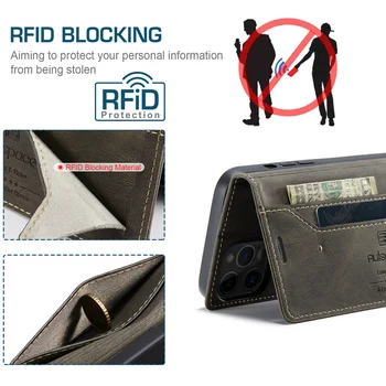RFID Apsaugos Telefono dėklas skirtas iPhone 12 11 Pro MAX X 5 6 7 8 Plius XR SE Lankstymo Retro Magnetinio Odos dangą Su Kortele Kišenėje