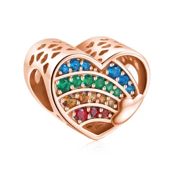 Rose Aukso Širdies Inkrustacijos Cirkonis Putojantis Europoje Žavesio Karoliukai Tinka Originalus Pandora Pakabukai Sidabro Spalvos Apyrankė 