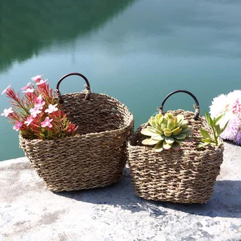 Sandėliavimo Skalbinių Dėžės Seagrass Krepšius Pinti Kabo Gėlių Vazonas Krepšių Saugojimo Gėlių Namuose Puodą Panier Vytelių Krepšys žaislams