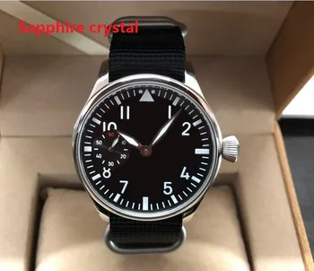 Sapphire crystal 44mm GEERVO black dial Azijos 6497 17 brangenybės, Mechaninė judėjimo šviesos Pilotas vyriški laikrodžiai gr355-g8