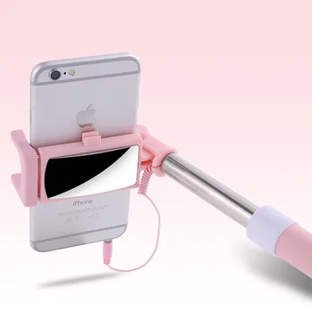 Selfie Stick Sulankstomas Mini Išmanųjį telefoną Selfie Klijuoti su galinio vaizdo Veidrodis Ištraukiamas Monopodzie Telefono Turėtojas 