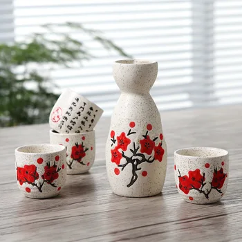 Senovinių Keramikos Sake Puodą ir Puodelių Rinkinys su raidėmis, Poema Japonų Virtuvė Sake Butelis Dvasia Puodą Nustatyti su Puodeliai