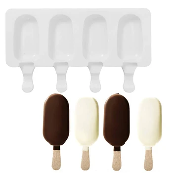 Silikono Ledų Formos 4 Langelio Ledo Kubelių padėklas Popsicle Barelį Pelėsių, Desertas, Ledai Pelėsių Popsicle Stick Namų Lolly Pelėsių