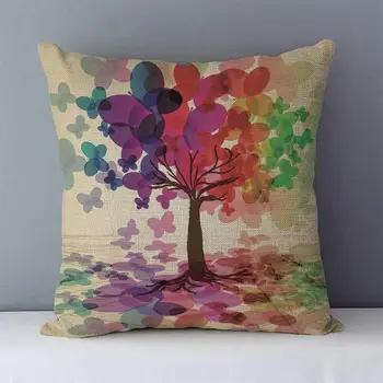 Spalvingi augalai, gyvybės medžiai spausdinti pagalvėlių sofos sėdynės atlošo pagalvėlės namų dekoratyvinės pagalvės 45x45cm