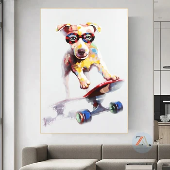Spalvingų grafiti meno riedlentė šuo drobės tapybos gyvūnų plakatai ir spausdina sienos meno tapybos kambarį namo apdaila