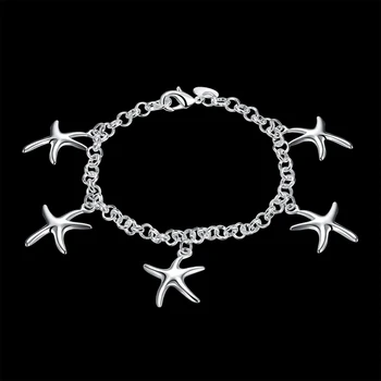 Specialus pasiūlymas mados 925 sterlingas sidabro Apyrankės moteris penkerius starfish Pendant grandinės juvelyrikos Vestuves Kalėdų dovanos