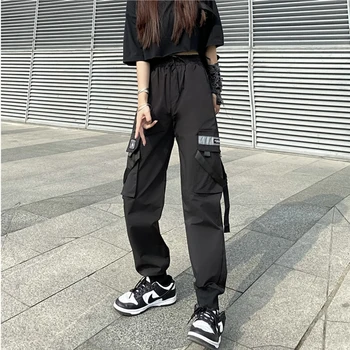 Streetwear Juodos Kelnės Moterims Korėjos Stiliaus Elastinga Juosmens Sweatpants Baggy Kelnės Vasarą, Rudenį, Hip-Hop Harajuku Kelnės Moterims