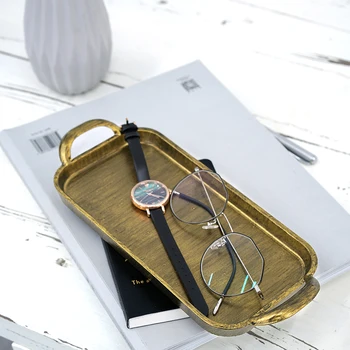 SWEETGO Aliuminio Ausis plokštelę vintage gold desertas plokštės 25*10cm stalo laikymo dekoravimo įrankių dėklas duonos arbatos indai