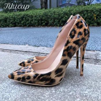 Tikicup Moterų Leopard Patentų Siurbliai Paslysti Ant Pažymėjo Tne Adatos (Stiletai Patogus Ponios Sexy Aukšti Kulniukai Italijos Šalis Suknelė Bateliai