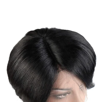 Trumpas Žmogaus Plaukų Perukai Pixie Supjaustyti Remy Brazilijos Plaukų Juodosios Moterų Glueless Perukas 13x1 Nėriniai Priekiniai Žmogaus Plaukų Perukai