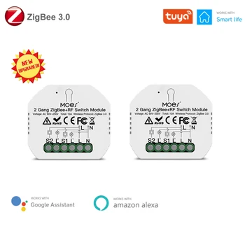 Tuya ZigBee3.0 Smart Šviesos Jungiklis Relės Modulis 2 Gaujos ZIGBEE+RF Jungiklis Modulis Veikia Su Alexa, Google Namų Protingo Gyvenimo App