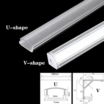 U/V-Vormige Led Aliuminio Kanaal 0,5 M, gebruikt Voor 3528 5630 5050 Led Juostelės Led Aliuminio Kanalo Patalpų Verlichting