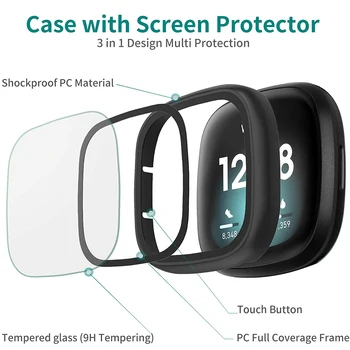 Ultra-Plonas Stiklo Screen Protector, Suderinama Su Fitbit Versa 3/Jausmas, Minkštas Apsauginis Atveju Visi Aplink Visą Dangtis Bamperis Shell